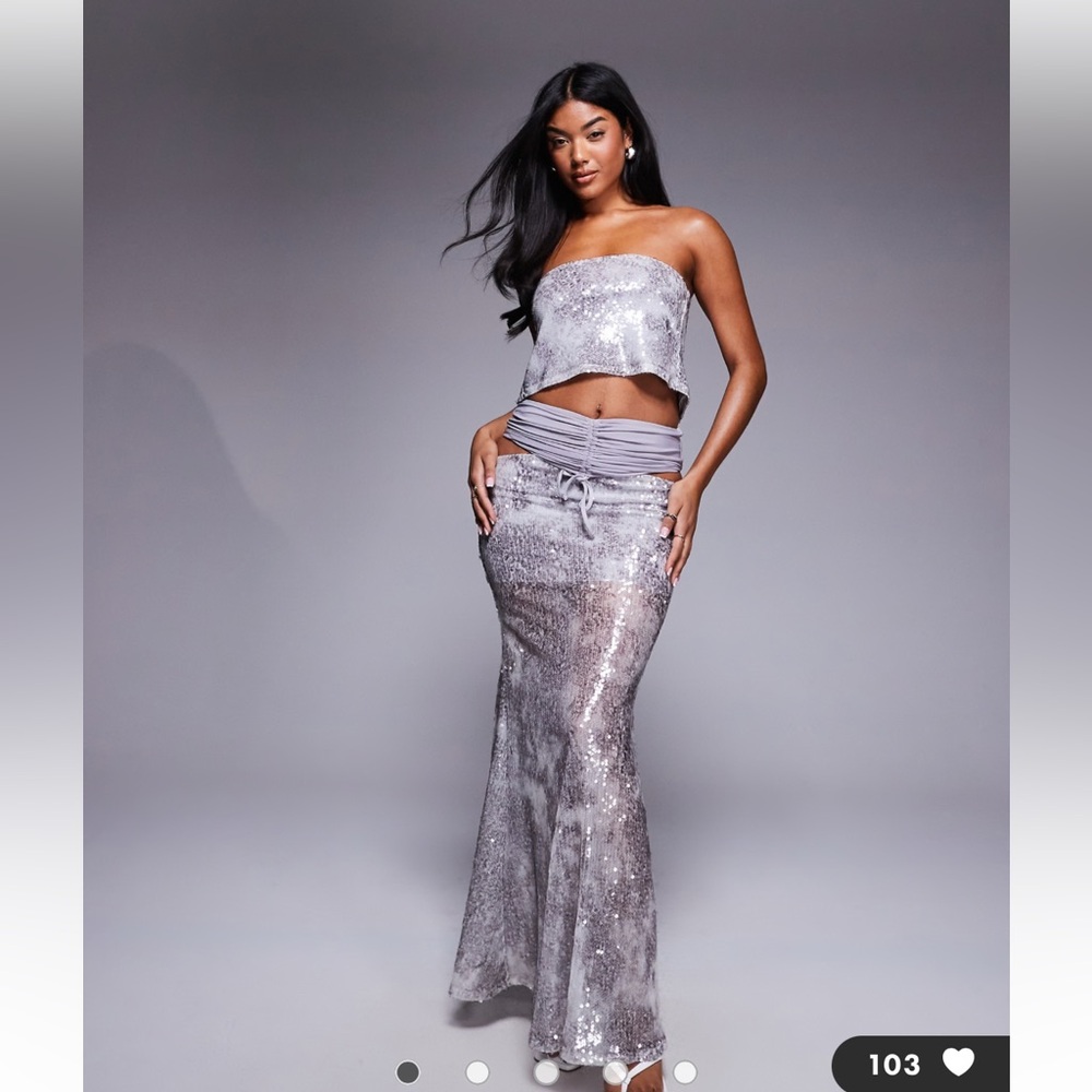 Silver Sequin Mermaid Maxi Skirt